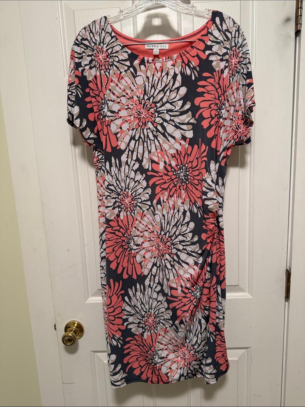 Robbie Bee Black Coral & Cream Floral Print Dress